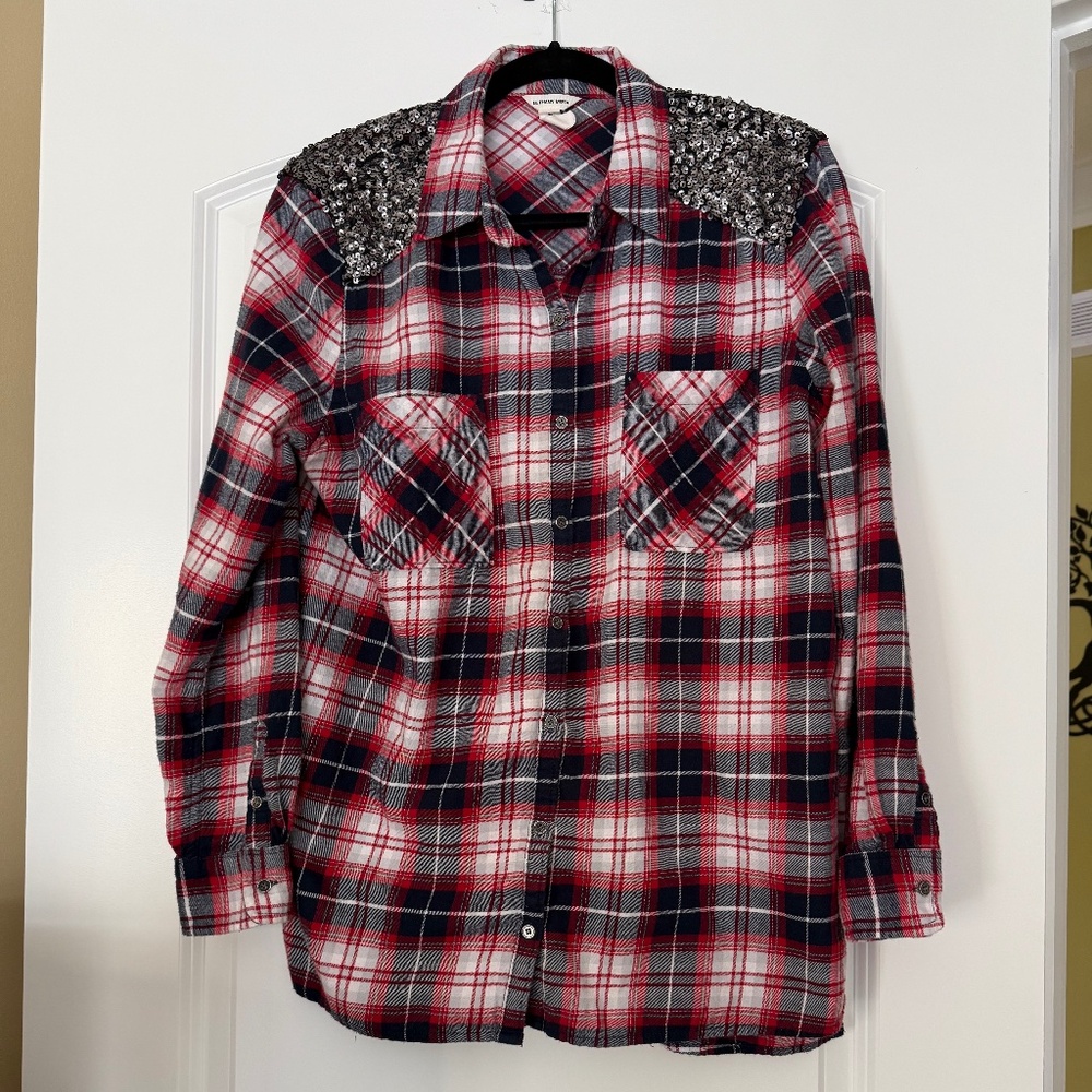 Sequined Flannel Plaid Shirt